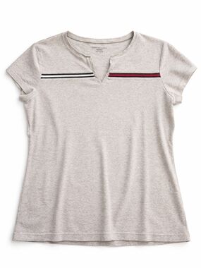 Tommy Hilfiger Heather Gray Short Sleeve Tee with Navy and Red Stripes